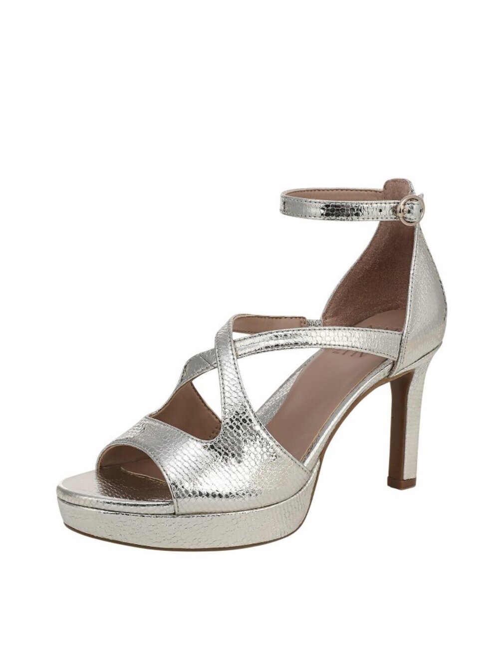 NWT Naturalizer Block Heeled Sandal Faux Leather Silver Sand Gray Brown 8W